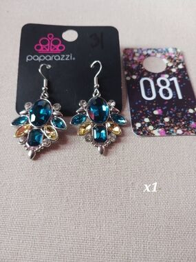 Paparazzi Teal and Yellow Gemstone Statement Earrings